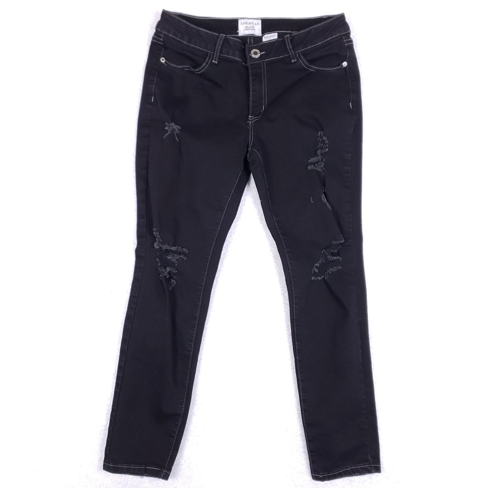 American Blue Distressed Skinny Jeans Size 13 Black Stretch Denim Y2K Streetwear